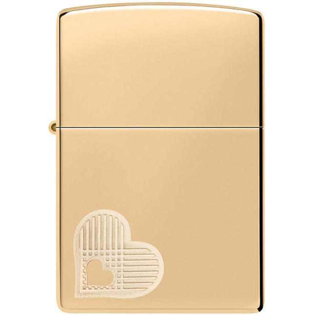 Zippo Lighter: Double Heart Design High Polish Brass | 46281