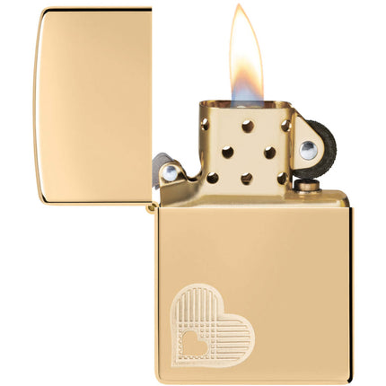 Zippo Lighter: Double Heart Design High Polish Brass | 46281