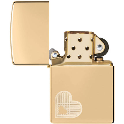 Zippo Lighter: Double Heart Design High Polish Brass | 46281