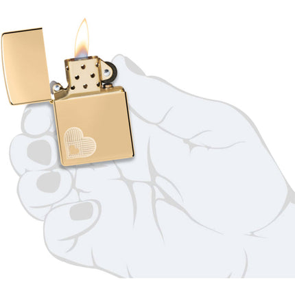 Zippo Lighter: Double Heart Design High Polish Brass | 46281