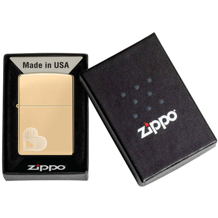 Zippo Lighter: Double Heart Design High Polish Brass | 46281