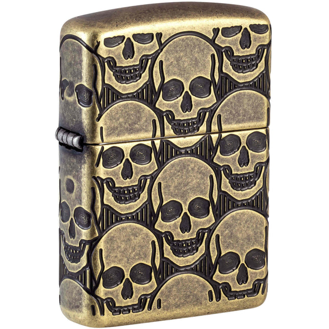 Zippo Lighter: Skulls Cackling Cranium Design Antique Brass | 46302