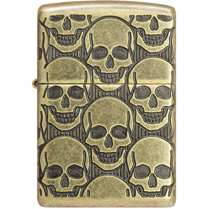 Zippo Lighter: Skulls Cackling Cranium Design Antique Brass | 46302