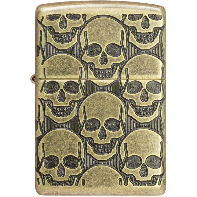 Zippo Lighter: Skulls Cackling Cranium Design Antique Brass | 46302