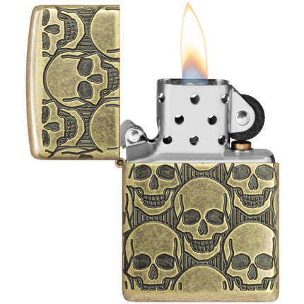 Zippo Lighter: Skulls Cackling Cranium Design Antique Brass | 46302