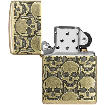 Zippo Lighter: Skulls Cackling Cranium Design Antique Brass | 46302