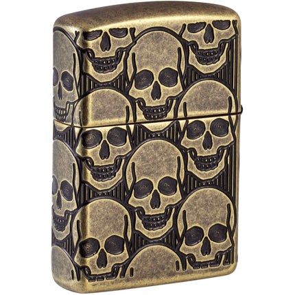 Zippo Lighter: Skulls Cackling Cranium Design Antique Brass | 46302
