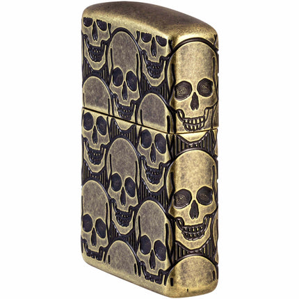 Zippo Lighter: Skulls Cackling Cranium Design Antique Brass | 46302