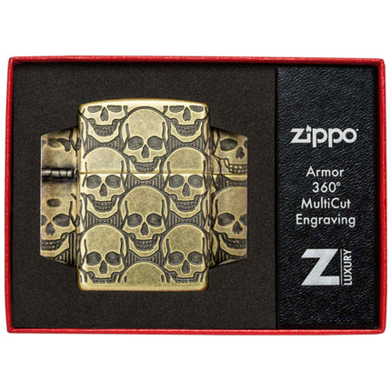 Zippo Lighter: Skulls Cackling Cranium Design Antique Brass | 46302