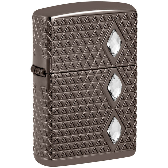 Zippo Lighter: Armor MultiCut Diamond Pattern Design with Crystals Black Ice | 46316