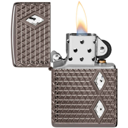 Zippo Lighter: Armor MultiCut Diamond Pattern Design with Crystals Black Ice | 46316
