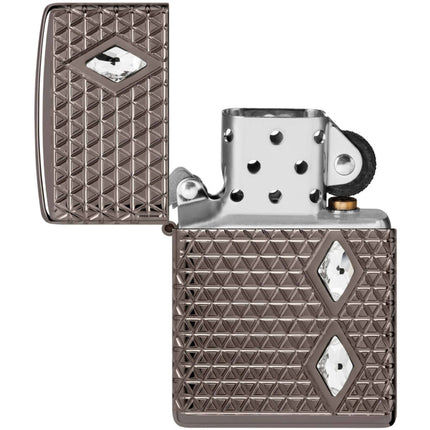Zippo Lighter: Armor MultiCut Diamond Pattern Design with Crystals Black Ice | 46316
