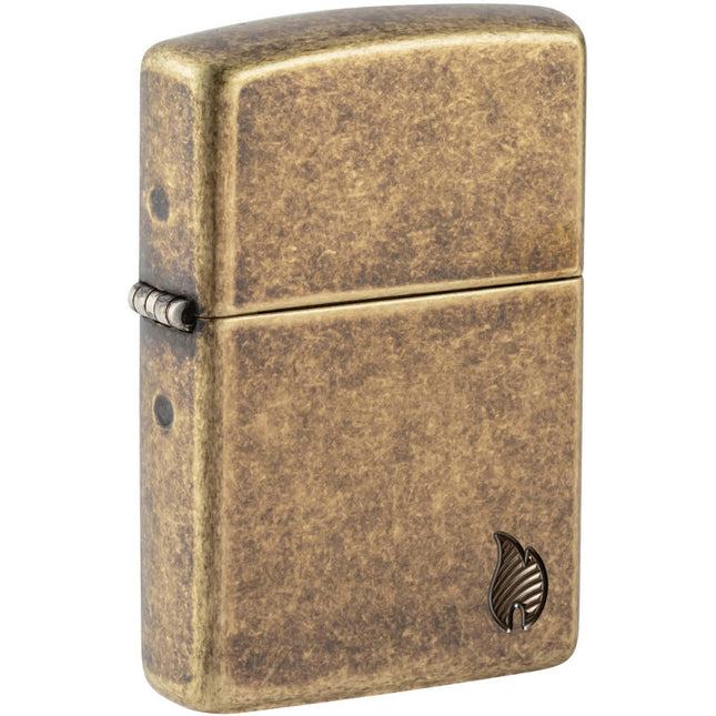 Zippo Lighter: Armor Antique Brass Flame Design | 46400