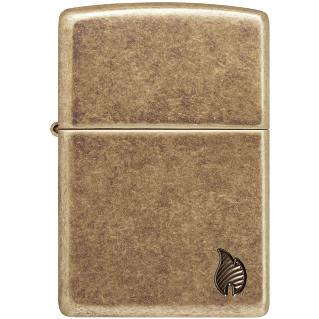 Zippo Lighter: Armor Antique Brass Flame Design | 46400