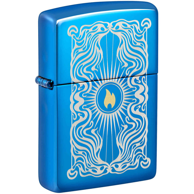 Zippo Lighter: Fancy Flame Design High Polish Blue | 46424