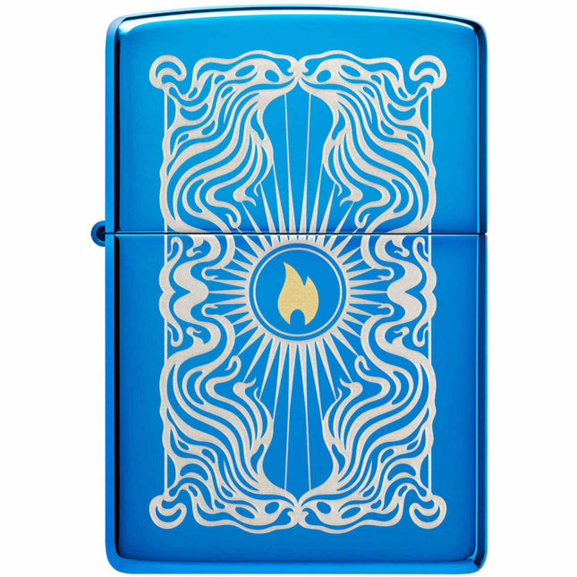 Zippo Lighter: Fancy Flame Design High Polish Blue | 46424