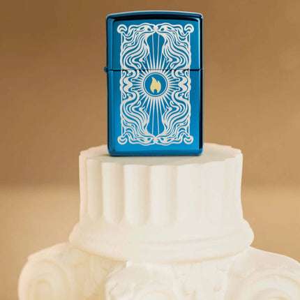 Zippo Lighter: Fancy Flame Design High Polish Blue | 46424