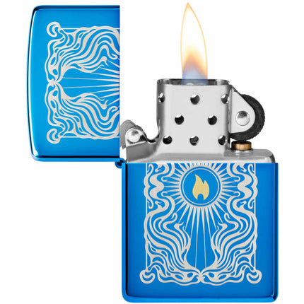 Zippo Lighter: Fancy Flame Design High Polish Blue | 46424