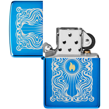 Zippo Lighter: Fancy Flame Design High Polish Blue | 46424