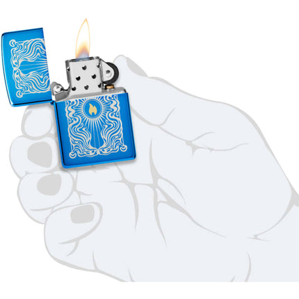 Zippo Lighter: Fancy Flame Design High Polish Blue | 46424