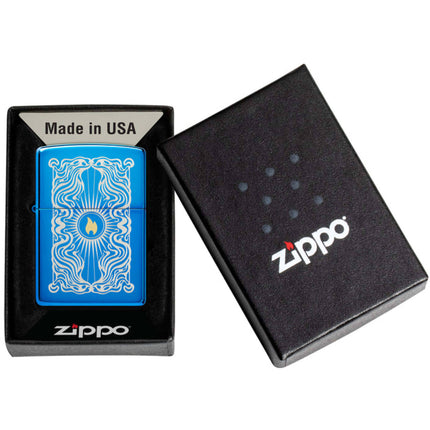 Zippo Lighter: Fancy Flame Design High Polish Blue | 46424