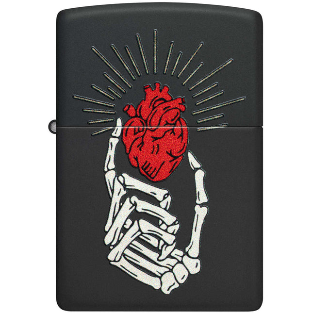Zippo Lighter: Undying Love Heart in Hand Design Black Matte | 46469