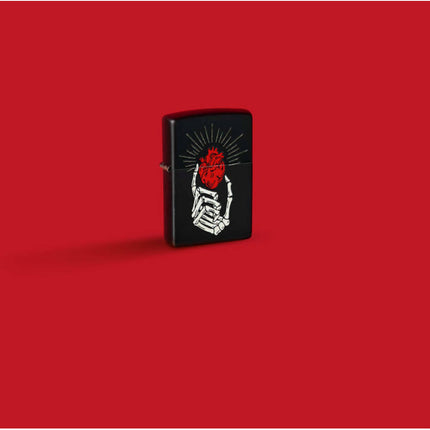 Zippo Lighter: Undying Love Heart in Hand Design Black Matte | 46469