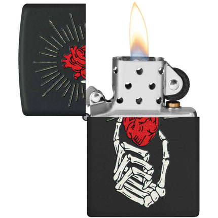 Zippo Lighter: Undying Love Heart in Hand Design Black Matte | 46469