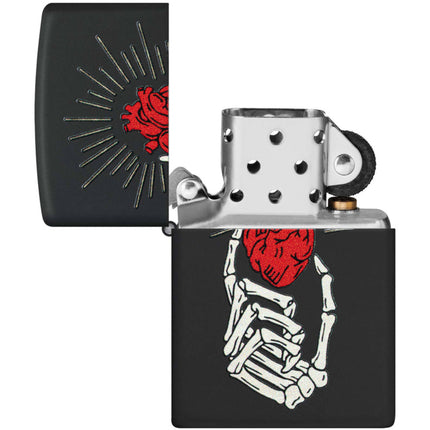 Zippo Lighter: Undying Love Heart in Hand Design Black Matte | 46469