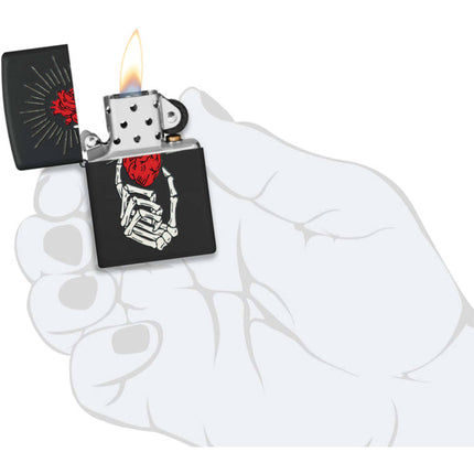Zippo Lighter: Undying Love Heart in Hand Design Black Matte | 46469