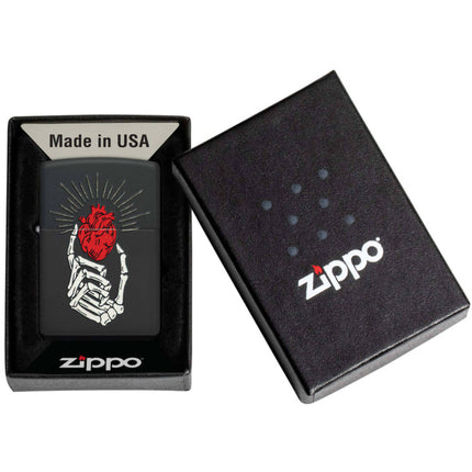 Zippo Lighter: Undying Love Heart in Hand Design Black Matte | 46469
