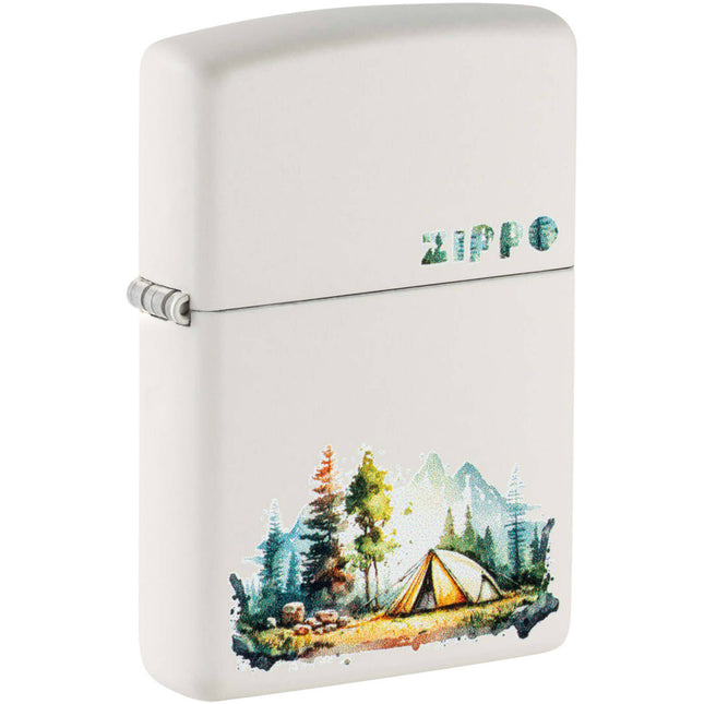 Zippo Lighter: Nature Retreat Camping Design White Matte | 46474
