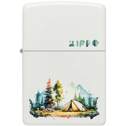 Zippo Lighter: Nature Retreat Camping Design White Matte | 46474
