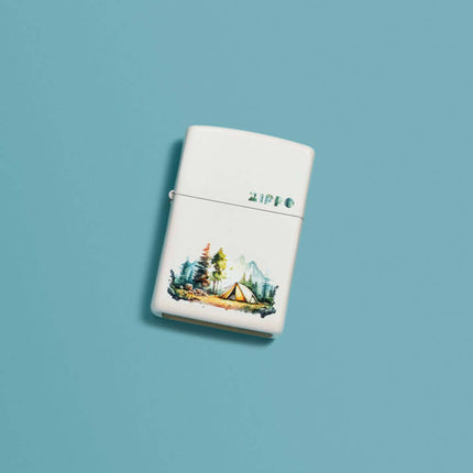 Zippo Lighter: Nature Retreat Camping Design White Matte | 46474