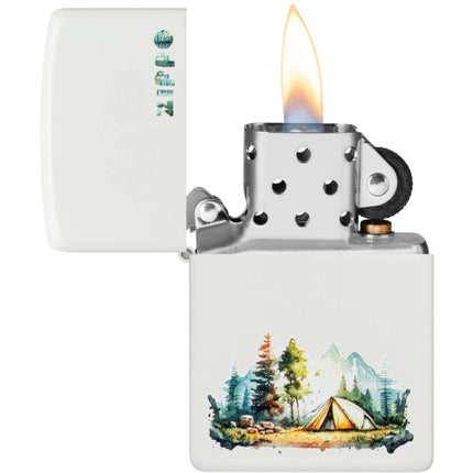 Zippo Lighter: Nature Retreat Camping Design White Matte | 46474