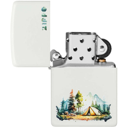 Zippo Lighter: Nature Retreat Camping Design White Matte | 46474