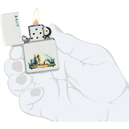 Zippo Lighter: Nature Retreat Camping Design White Matte | 46474