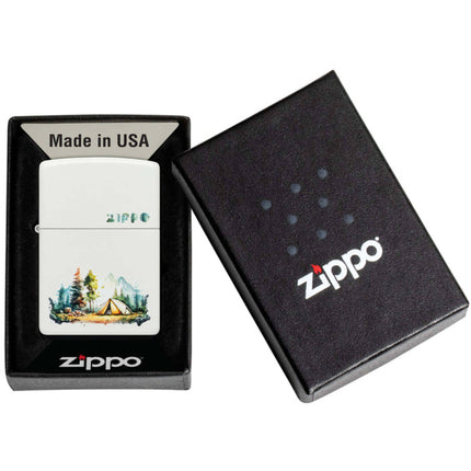 Zippo Lighter: Nature Retreat Camping Design White Matte | 46474