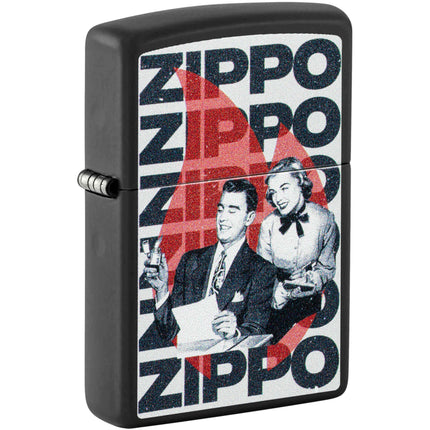 Zippo Lighter: Vintage Zippo Ad Design Black Matte | 46475