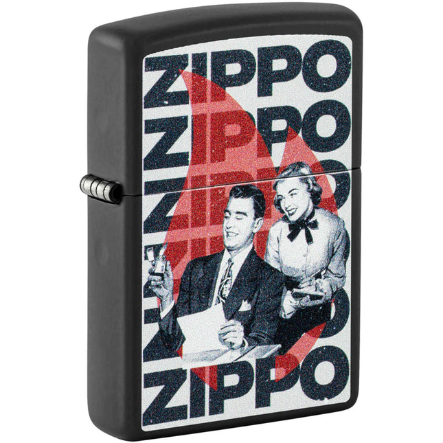 Zippo Lighter: Vintage Zippo Ad Design Black Matte | 46475