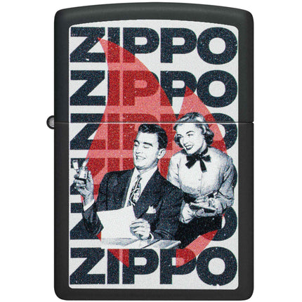 Zippo Lighter: Vintage Zippo Ad Design Black Matte | 46475