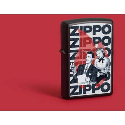Zippo Lighter: Vintage Zippo Ad Design Black Matte | 46475