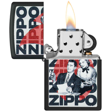 Zippo Lighter: Vintage Zippo Ad Design Black Matte | 46475