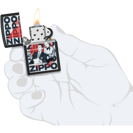 Zippo Lighter: Vintage Zippo Ad Design Black Matte | 46475