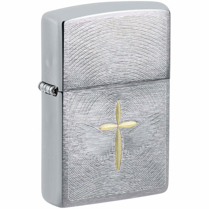 Zippo Lighter: Spiritual Cross Design Brushed Chrome | 46479