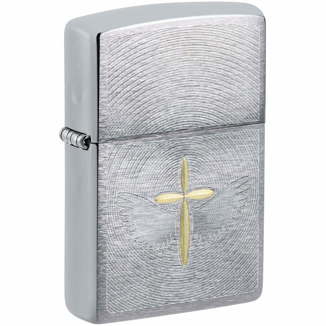 Zippo Lighter: Spiritual Cross Design Brushed Chrome | 46479