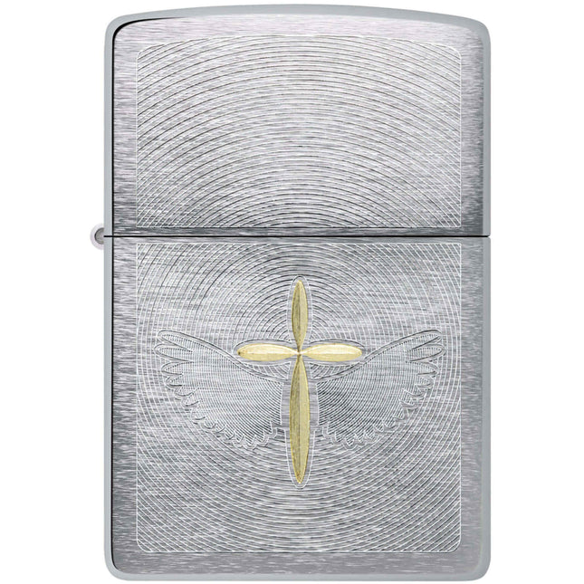 Zippo Lighter: Spiritual Cross Design Brushed Chrome | 46479