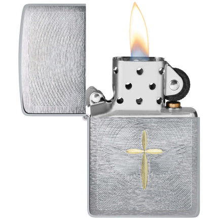 Zippo Lighter: Spiritual Cross Design Brushed Chrome | 46479