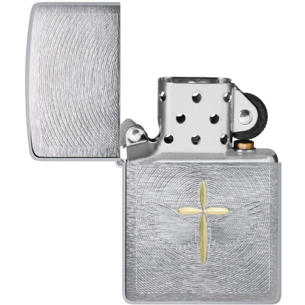 Zippo Lighter: Spiritual Cross Design Brushed Chrome | 46479