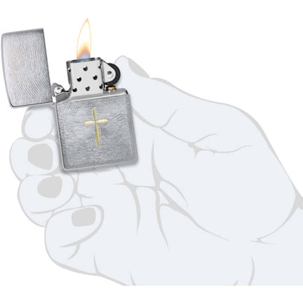 Zippo Lighter: Spiritual Cross Design Brushed Chrome | 46479